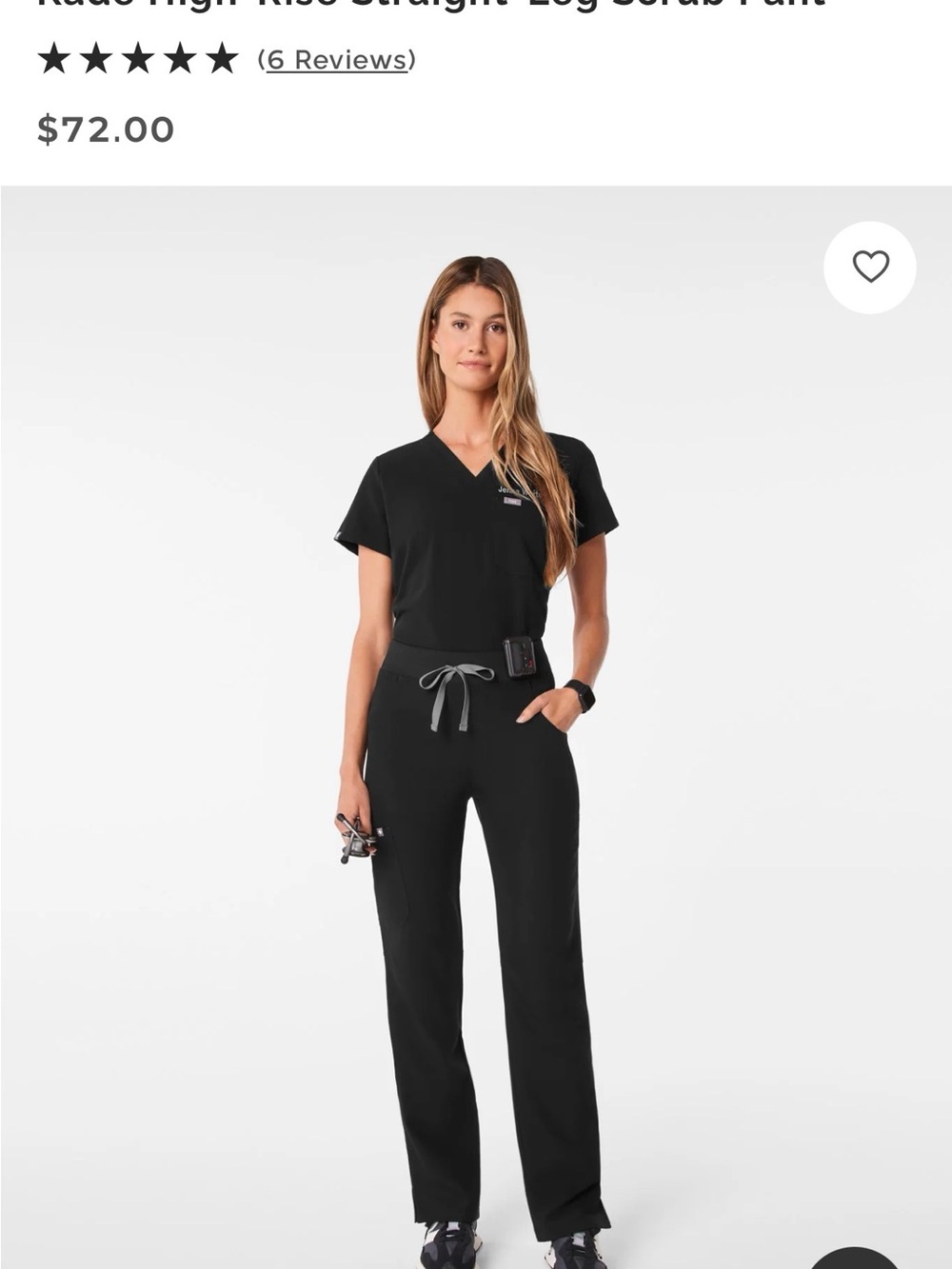 FIGS Black Straight-Leg Scrub Pant with Contrast Drawstring